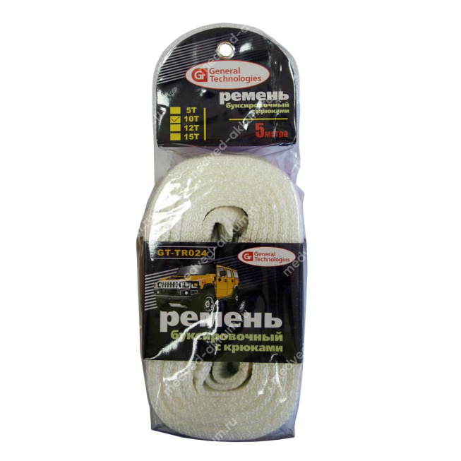 Трос буксировочный лента General Technologies с крюками GT-TR024 - 10т.